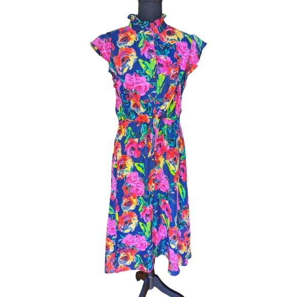 Julia Jordan Navy Floral Print Fit & Flare Dress Size 8 - Picture 9 of 16